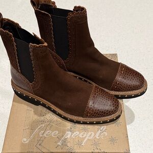 Free People Brown Suede & Leather Cap-Toe Ankle Boots